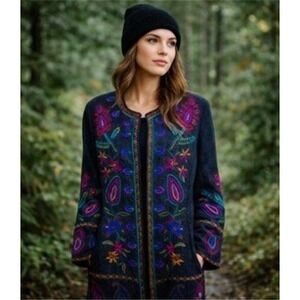 Linea by Louis Dell Ollio Embroidered Paisley Jacket Black Multi Color Women 1X